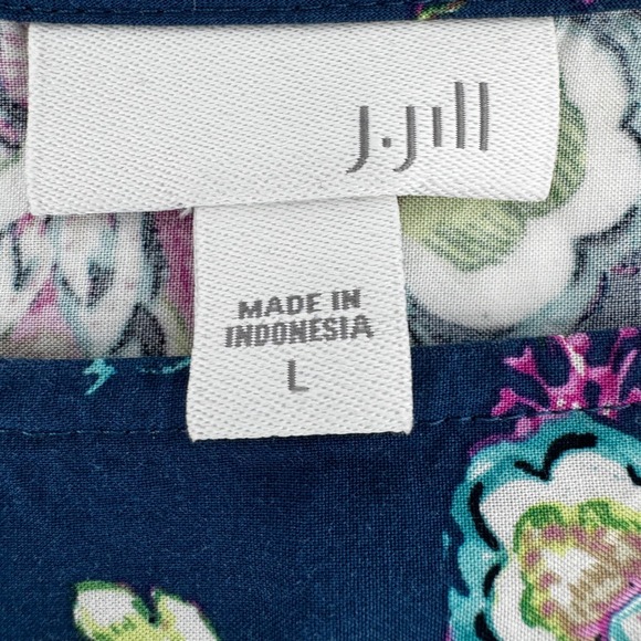 J. Jill Womens Large Navy Pink Floral Rayon Sleeveless Tunic Top Boho Cottagecor - Picture 4 of 8